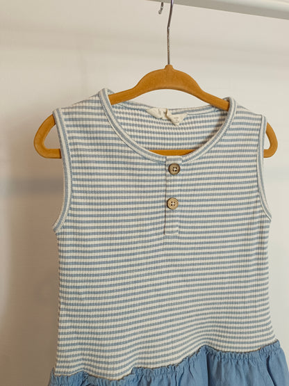 MANGO. Vestido doble textura azul T.7 años