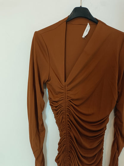 MANGO. Vestido largo fruncido  T.xs