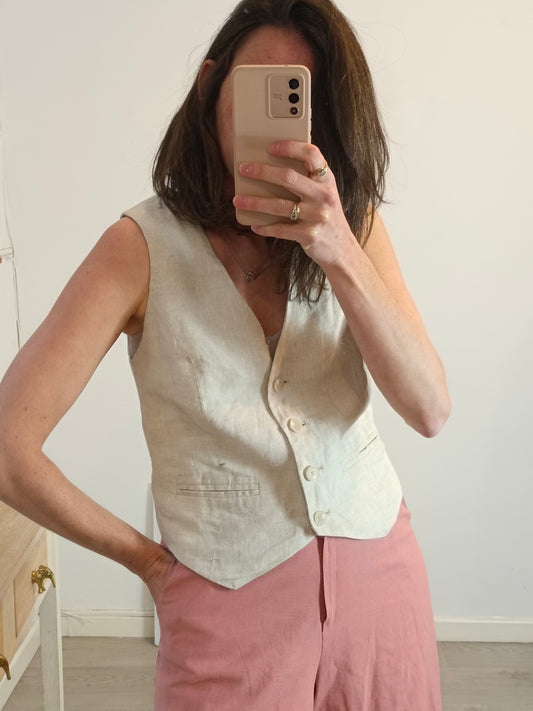 TINTORETTO. Chaleco beige lino. T S