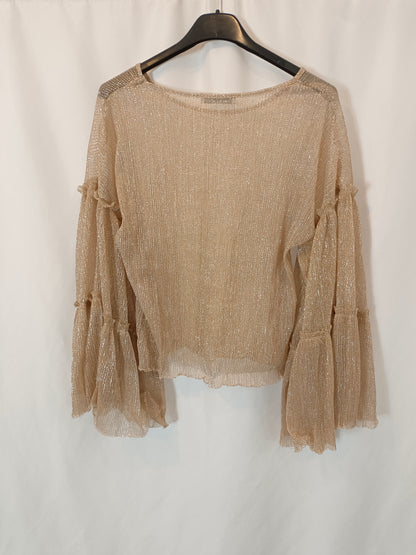 ZARA. Semi-sheer gold Ts top