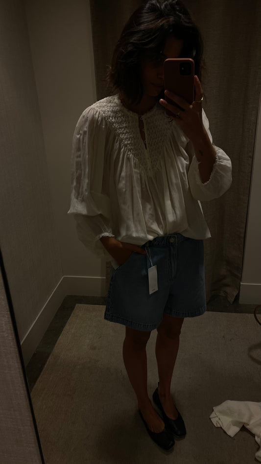 MASSIMO DUTTI. Beige blouse with gathered neckline. TS