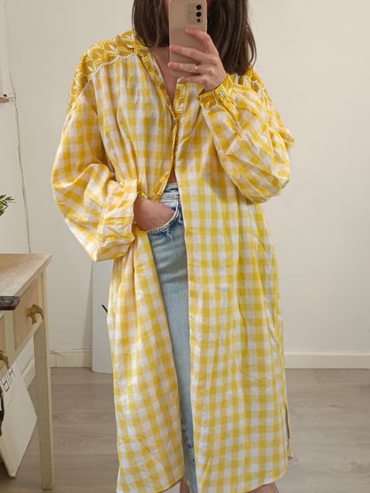 PAOLINA. Vestido cuadros y estampado abotonado. TU (S/M)