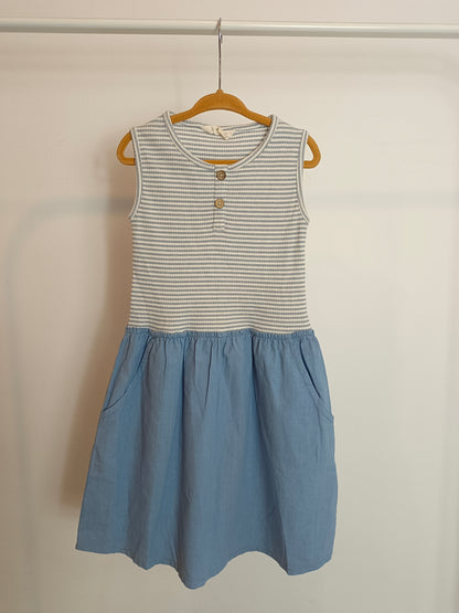 MANGO. Vestido doble textura azul T.7 años