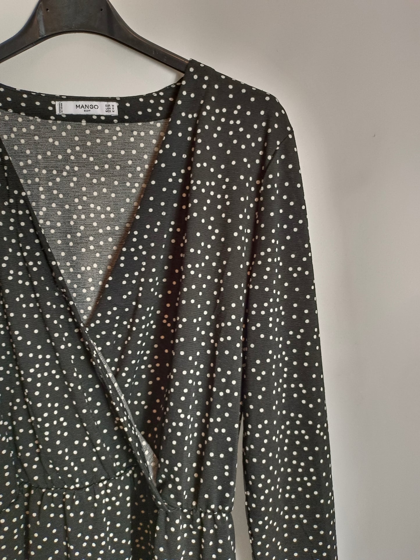 MANGO. Vestido midi negro lunares T.m