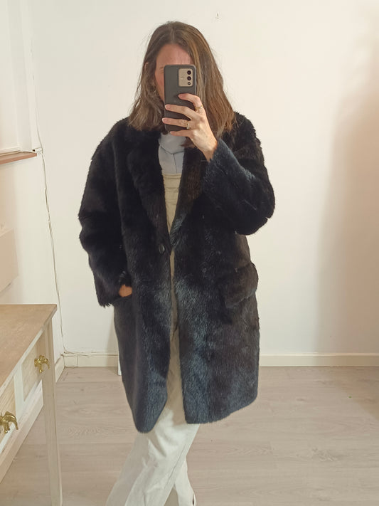 BIMBA Y LOLA. Black fur coat, size XS