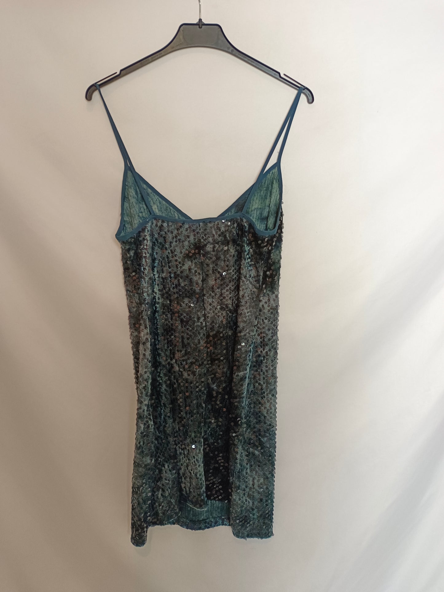 ZARA. Vestido verde lentejuelas T.s