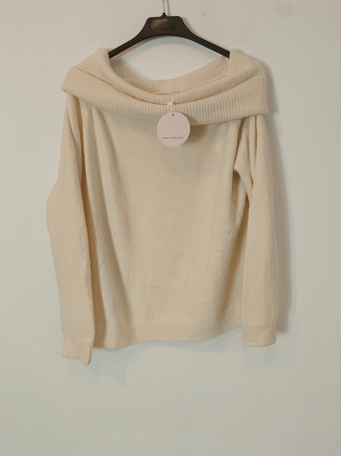 CHRISBOTTI. Jersey beige cuello amplio T.u(m)