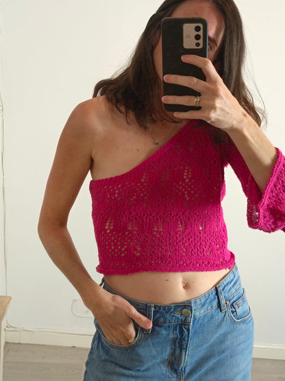 PULL&amp;BEAR. Pink crochet top T.xs