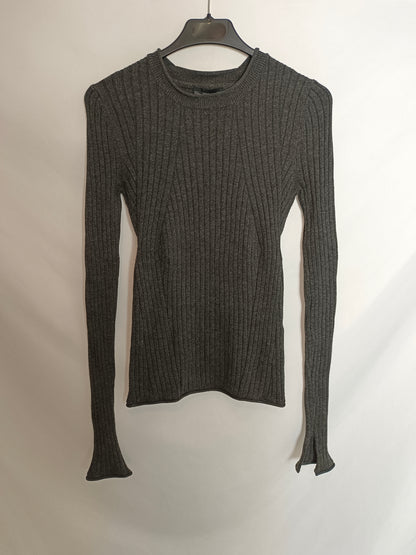 ZARA. Jersey gris canalé T.m