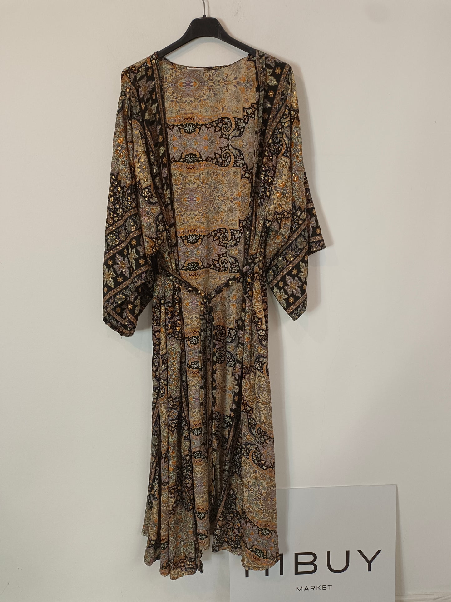 OTHERS. Black silk kimono/dress with gold details YOUR (s/m)