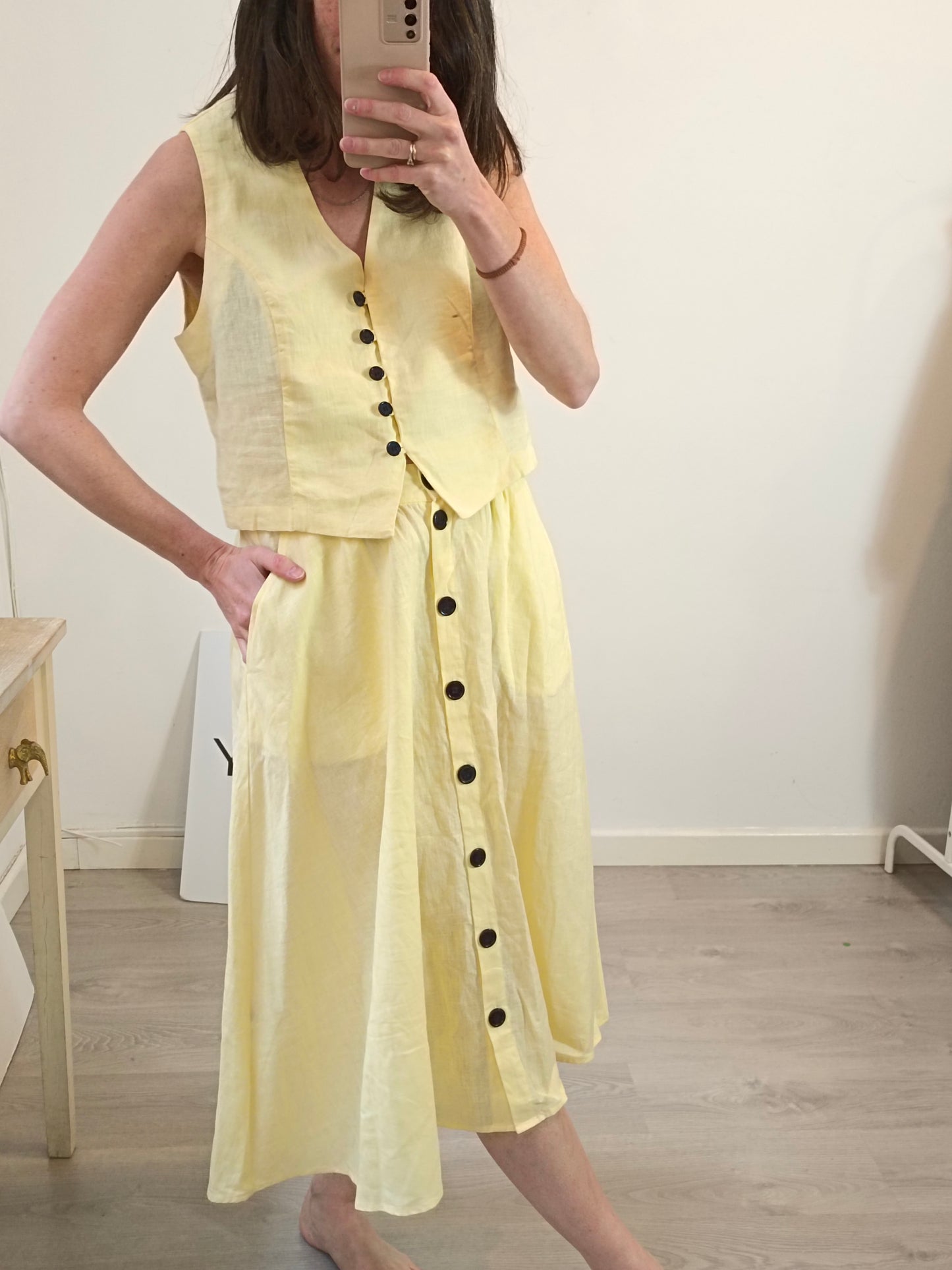 MERCULES. Conjunto lino top y falda midi. T S/M