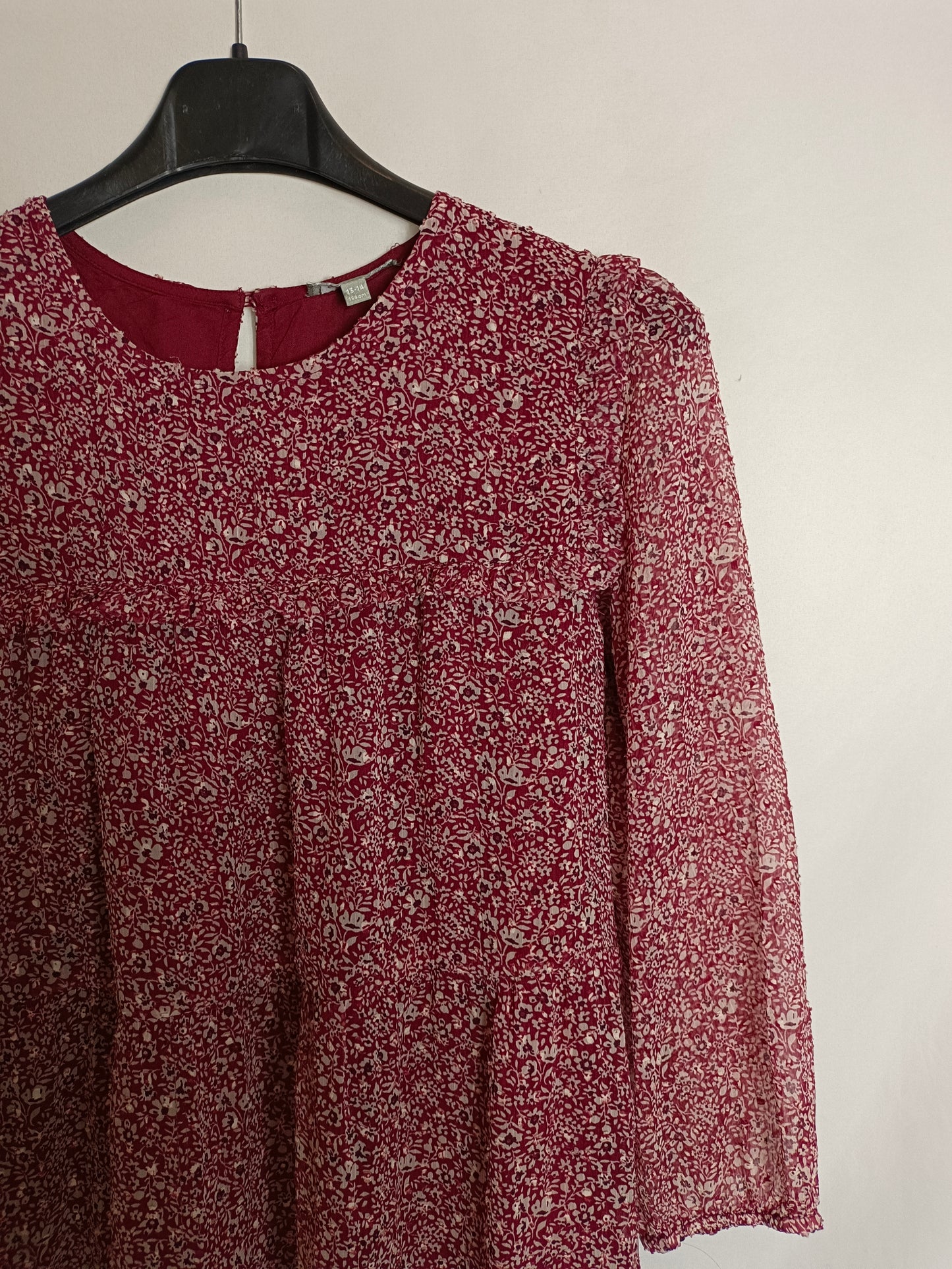 COCONUT. Burgundy floral dress, size 13-14 years