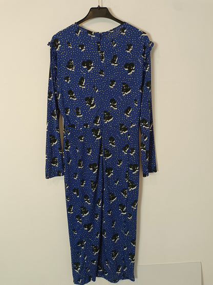 BIMBA Y LOLA. Vestido largo azul detalle volante T.l