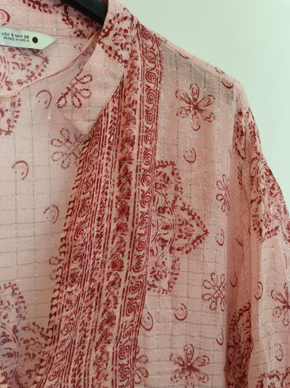 ZARA. Vestido largo rosa estampado T.s