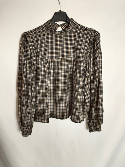 BROWNIE. Blusa beige y negra de cuadros T.xs/s
