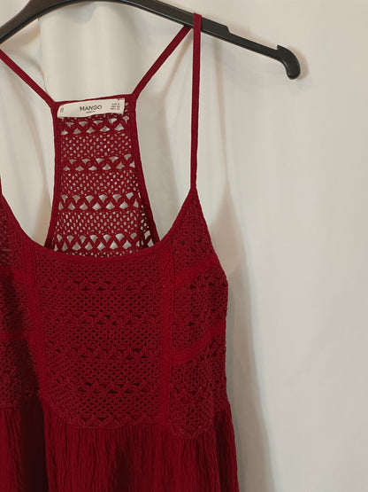 MANGO. Vestido burdeos textura T.s
