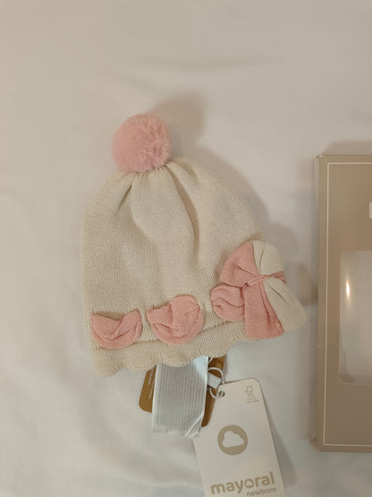 MAYORAL. Beige and pink knit hat, size 3 months