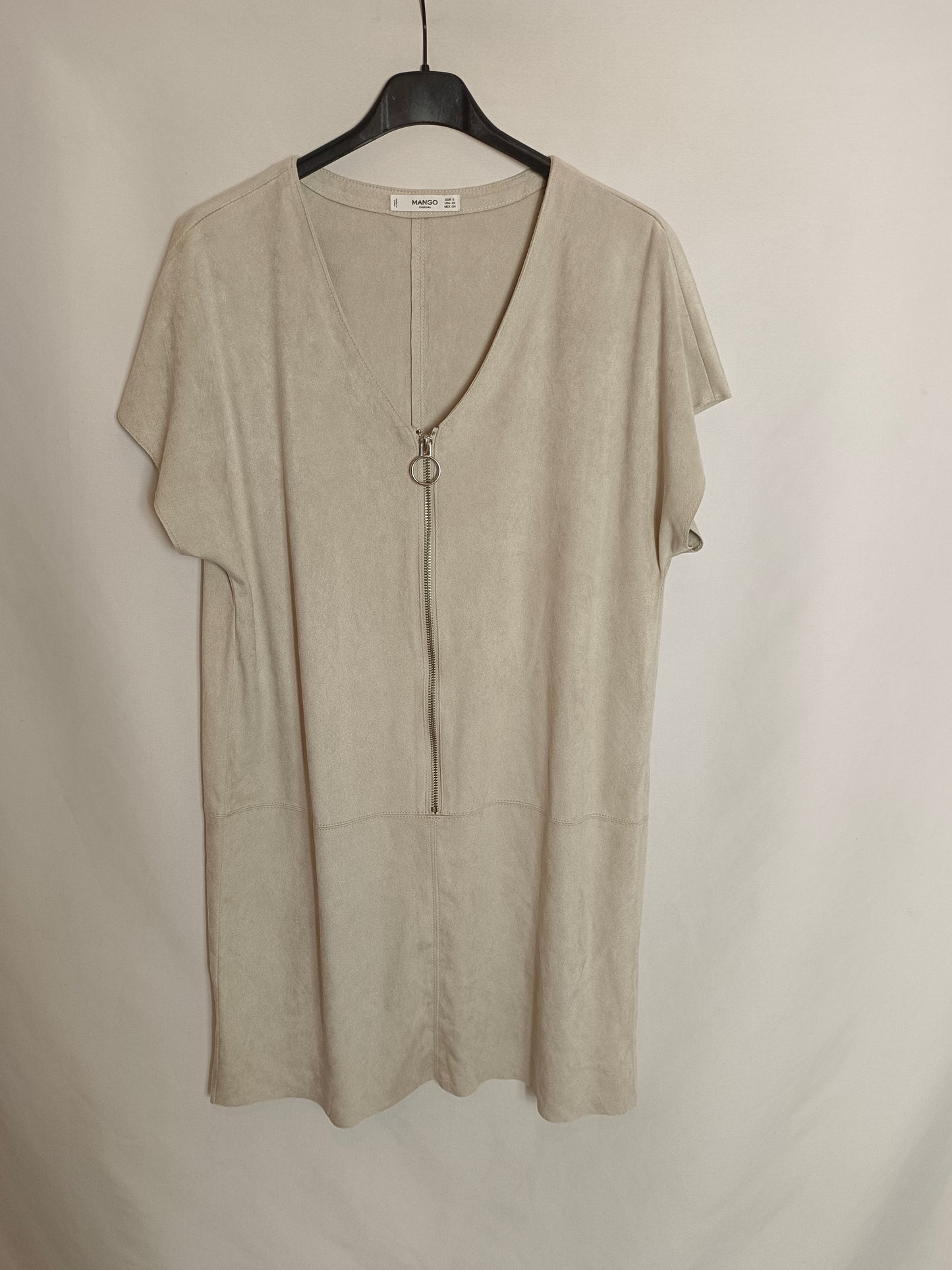 MANGO. Vestido antelina beige T.s