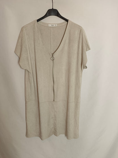 MANGO. Vestido antelina beige T.s