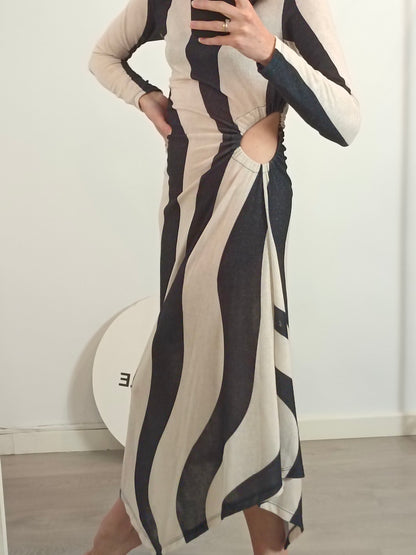 AMY. Vestido largo rayas detalles hilos Tu(s/m)