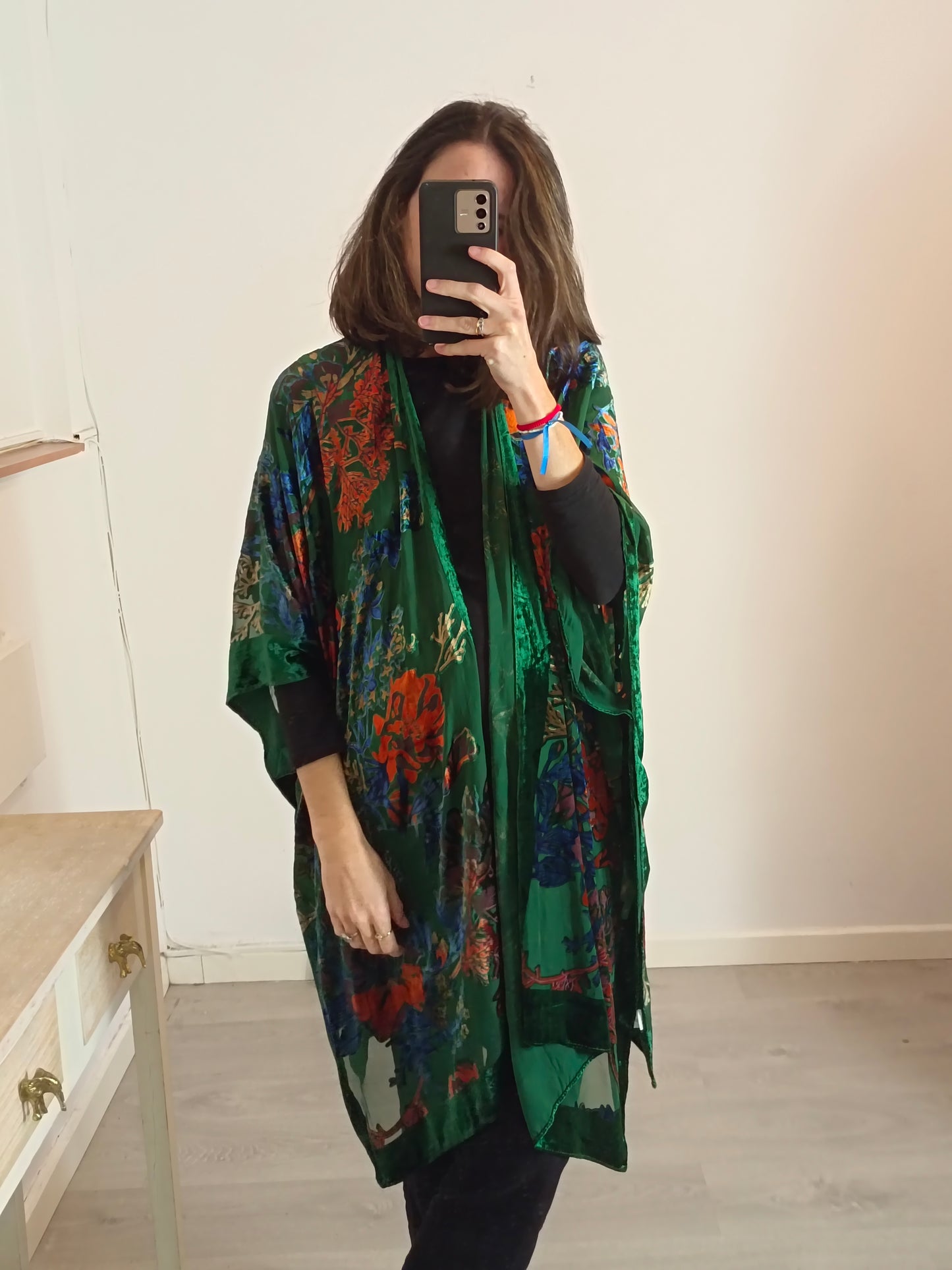 MERIGGIARE. Kimono flores terciopelo TU(m)