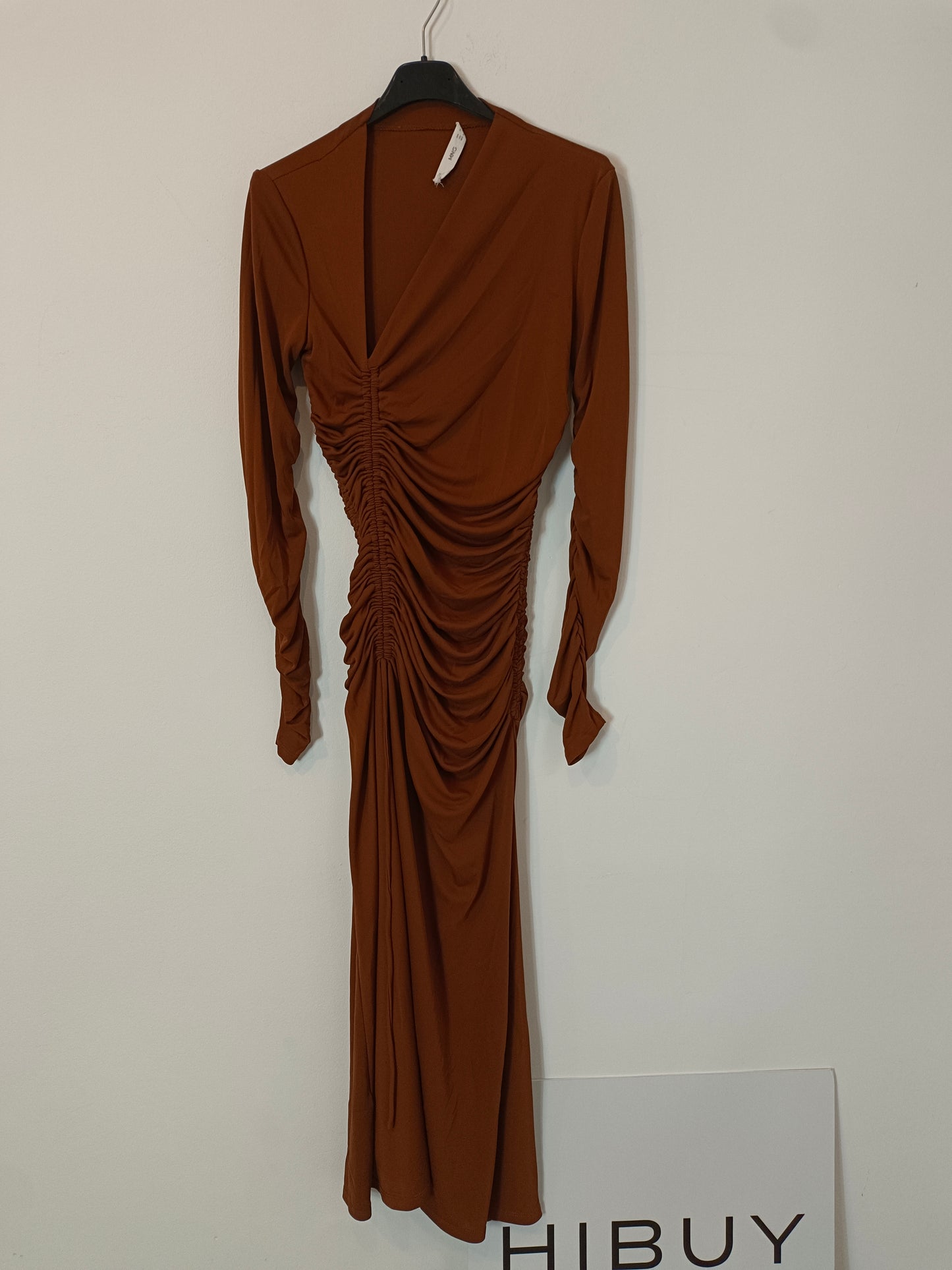 MANGO. Vestido largo fruncido  T.xs