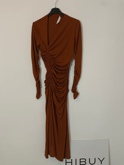 MANGO. Vestido largo fruncido  T.xs