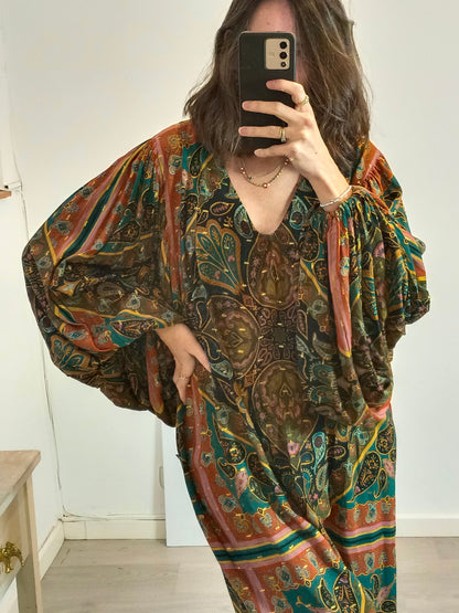 NÏN. Vestido largo estampado hilos brillo. T M/L