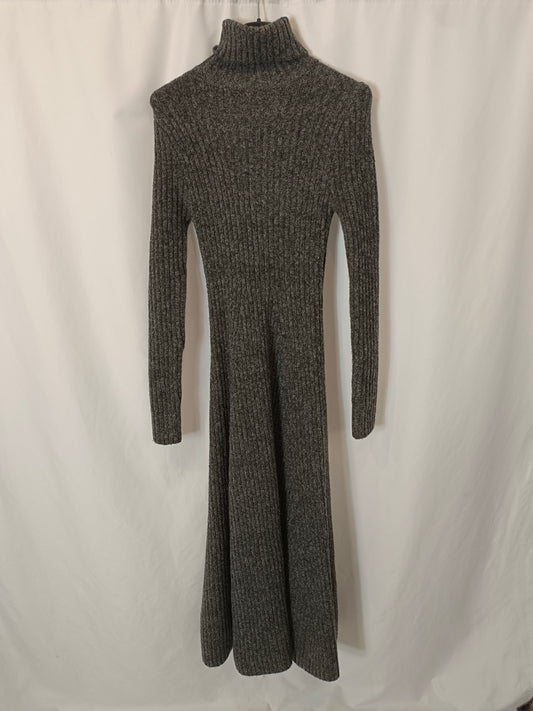 ZARA. Vestido largo gris canalé T.s