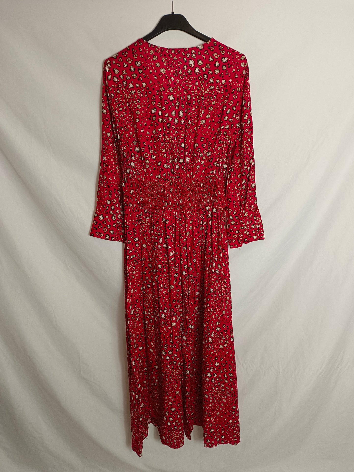 ZARA. Vestido midi rojo estampado print T.m