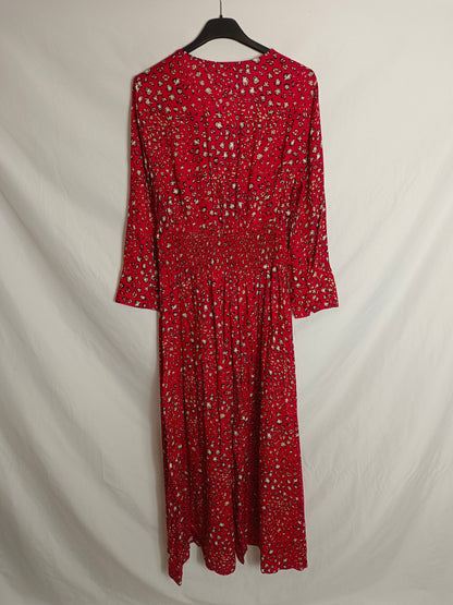 ZARA. Vestido midi rojo estampado print T.m