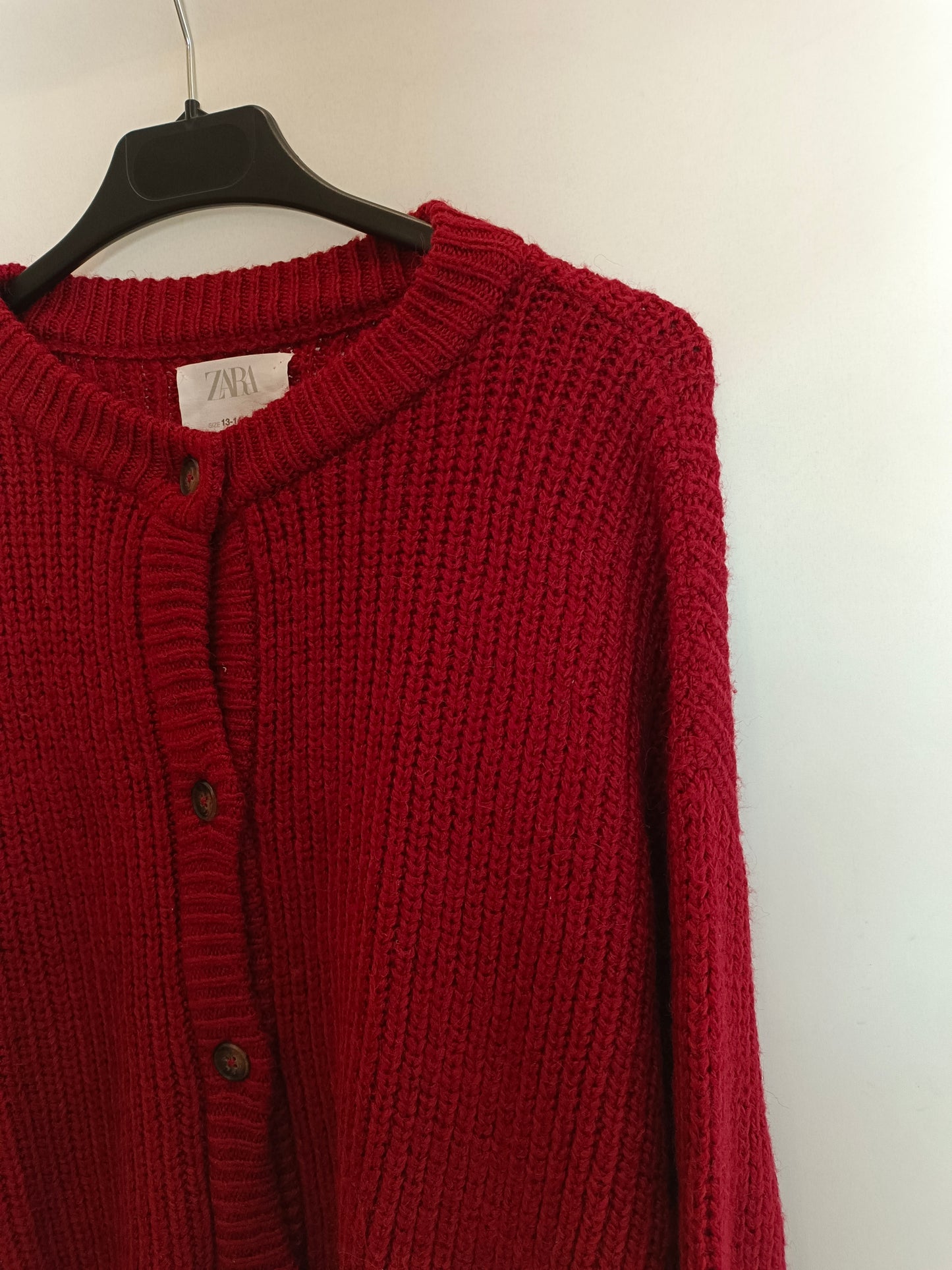 ZARA. Burgundy button-down sweater, size 13/14