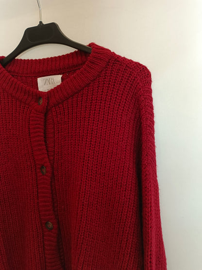 ZARA. Burgundy button-down sweater, size 13/14