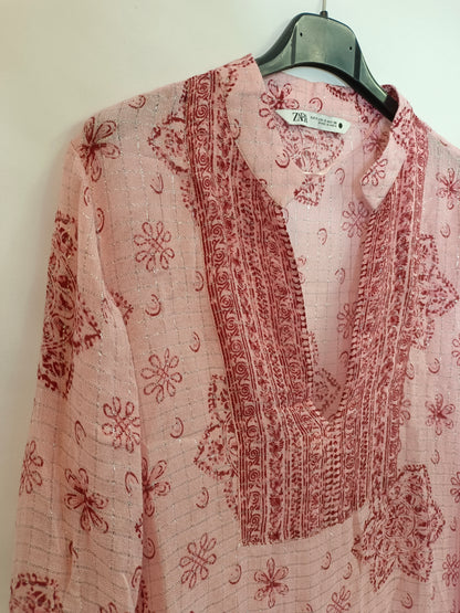 ZARA. Vestido largo rosa estampado T.s