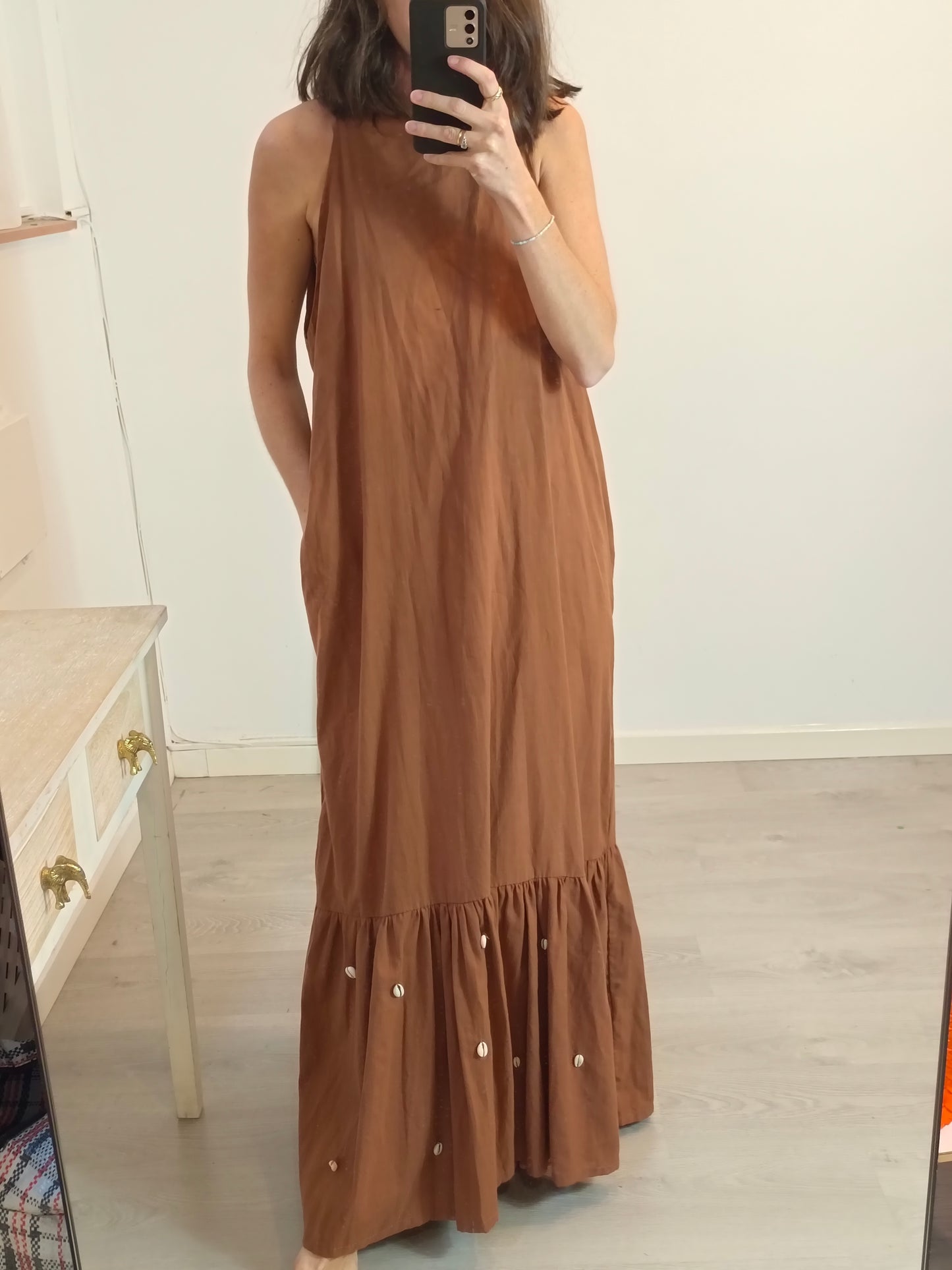 WAMY. Vestido marrón caracolas T.m/l