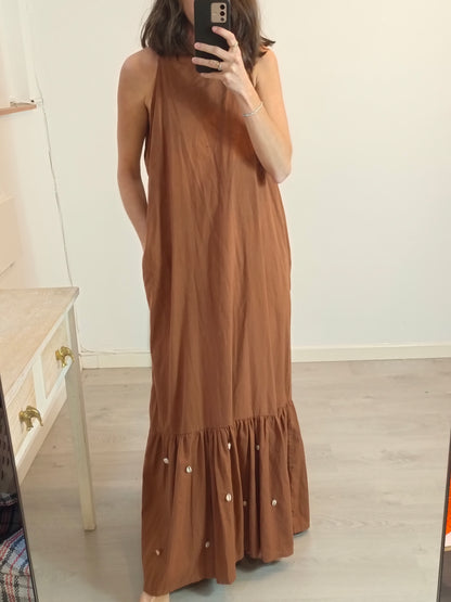 WAMY. Vestido marrón caracolas T.m/l