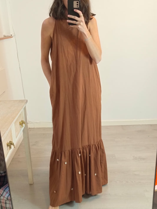 WAMY. Vestido marrón caracolas T.m/l