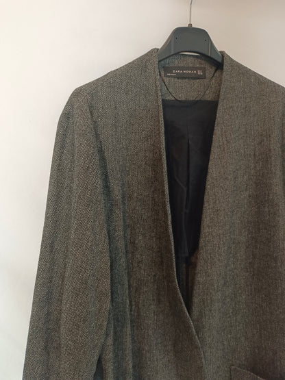 ZARA. blazer jaspeado gris jaspeado T.m