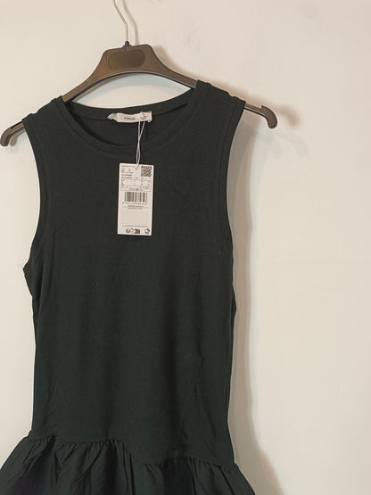 MANGO. Vestido largo negro doble textura T.l