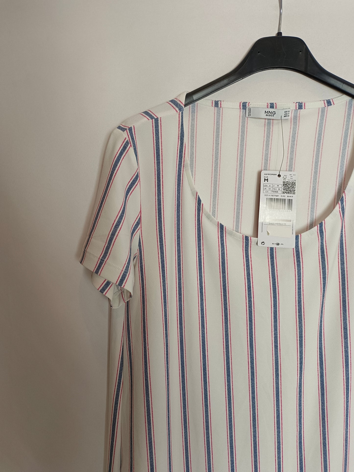 MANGO. Vestido blanco rayas T.m