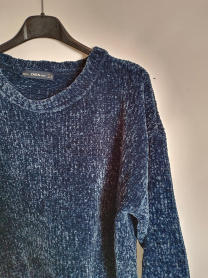 ZARA. Jersey azul aterciopelado  T.m