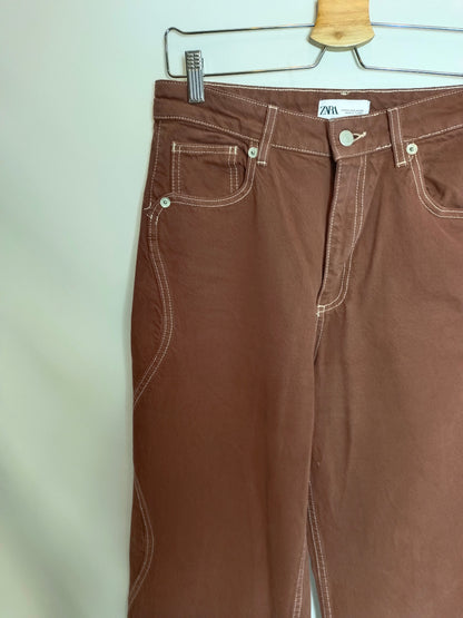 ZARA. Brown straight-leg trousers, size 38