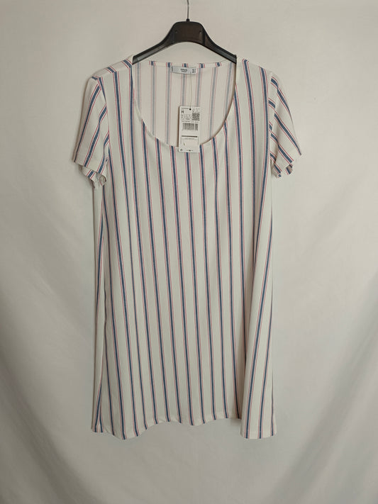 MANGO. Vestido blanco rayas T.m