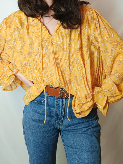 MANGO. Blusa amarilla estampada T.m