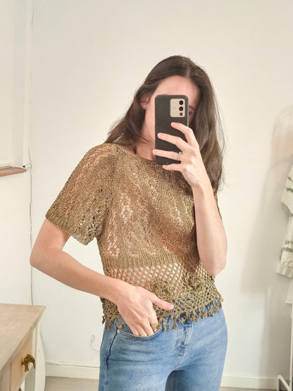 ZARA. Gold crochet top Ts