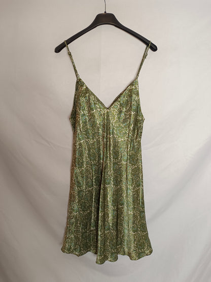 ZARA. Vestido lencero verde T.s