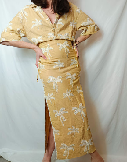 ZARA. Total look beige palmeras bordadas. T S