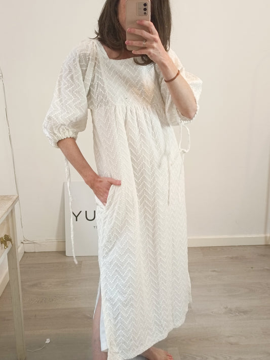MARAVIC. Vestido largo blanco textura T.xs
