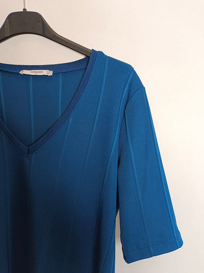 MANGO. Blue ribbed top Tm