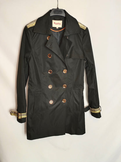 YES MISS. Black trench coat with Tm details